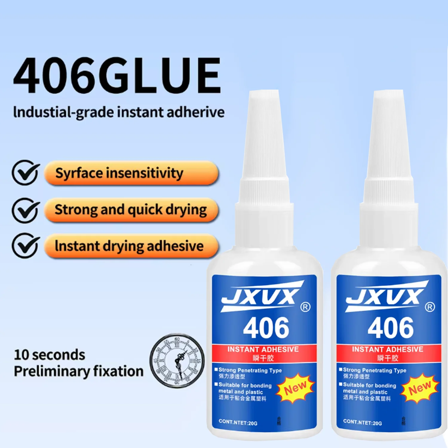 JXVX 20ml 406 – Lot de 3 à 5 pièces de super colle instantanée universelle puissante pour résine, céramique, métal, verre – Séchage rapide.