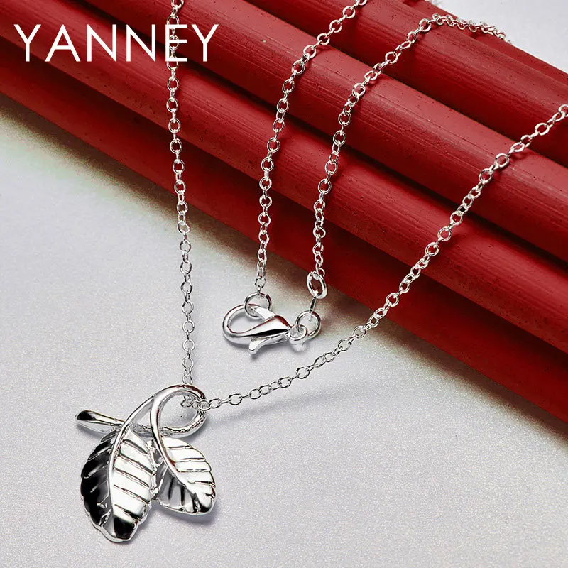 New 925 Sterling Silver 16-30 Inches Fine 20MM Leaf Necklace For Women Gift Fashion Charm Wedding Party Jewelry