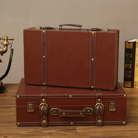 

Retro Handheld Suitcase File Storage Box Vintage Leather Bag Home Window Display Sle Lage Photoaphy Props Ornaments