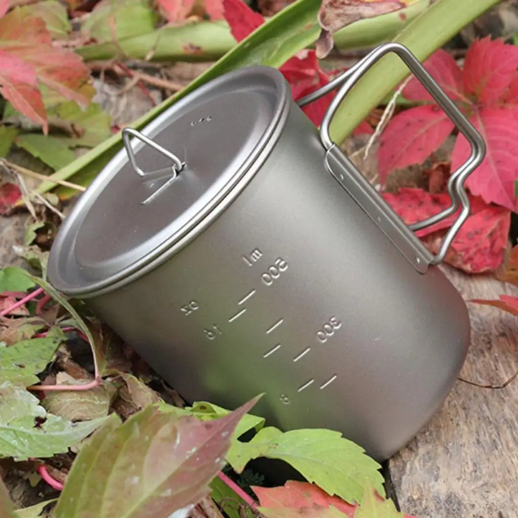 Titanium Pot with Bail Handle, Multiuse Cookware Tableware Cooking Pot Boiler Kettle Water Cup Camping Hiking