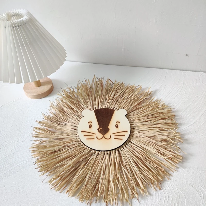 

Nordic Boho Wall Hanging Woven Grass Animal Ornament Lion Tassel Pendant Decor