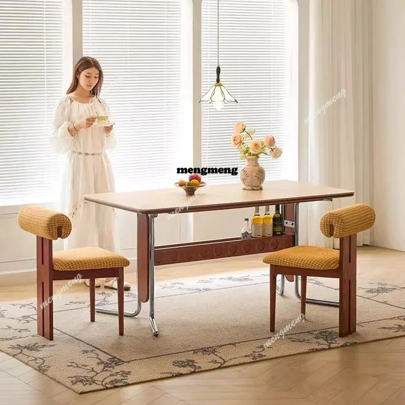 

Nordic Luxury Rock Slab Dining Table French Retro Solid Wood Rectangular Dining Table Designer Dining Room Furniture Móveis