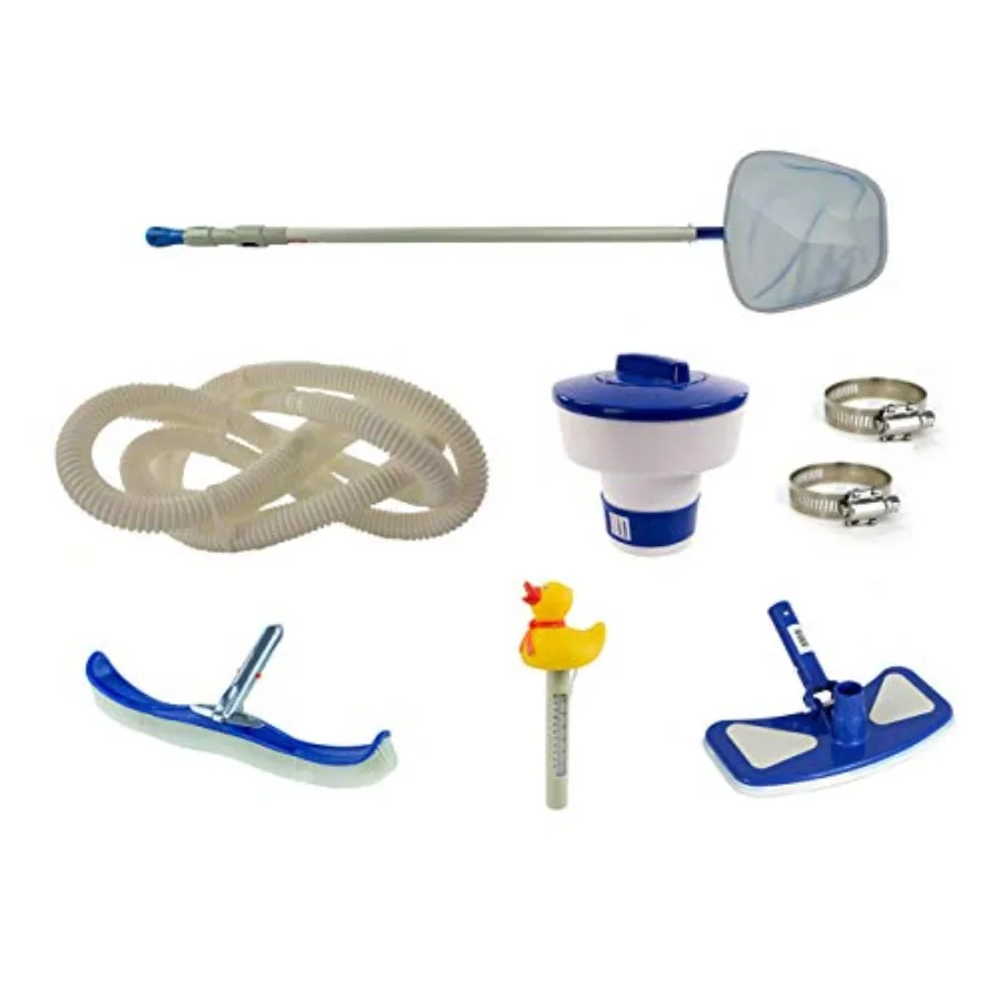 

Above Ground Swimming Pools maintenance kit: aluminum telescoping pole, blue, includes vacuum head, chlorine dispenser, wall br