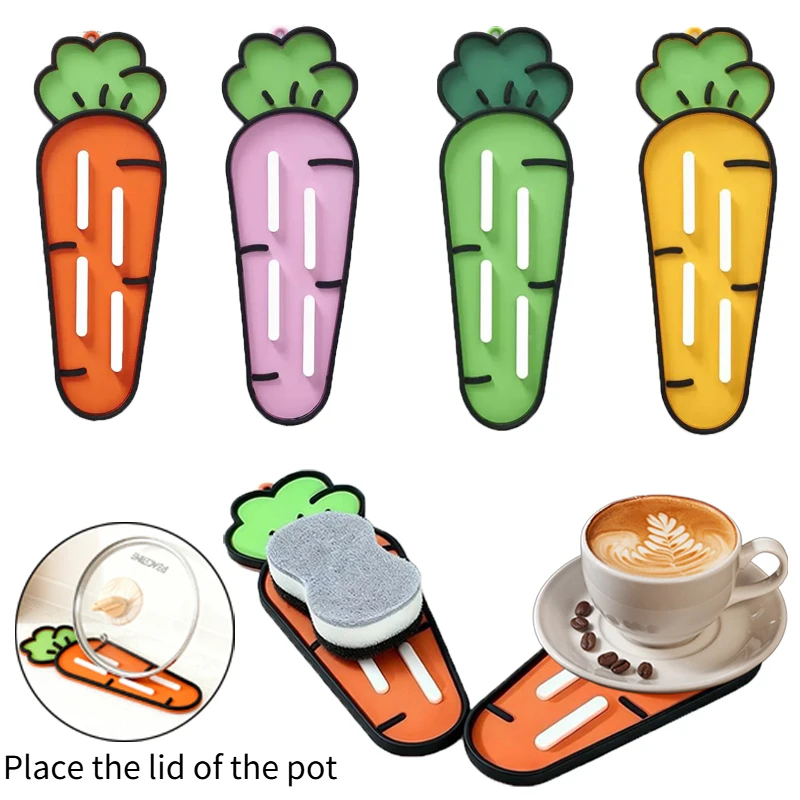 Kitchen Tableware Draining Drying Mat Cute Carrot Non Slip Absorbent Anti Scald Heat Insulation Pot Lid Holder