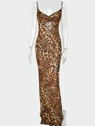 2023 Leopard Print V-Neck Sexy Bodycon Long Dress Women Lace Up Backless Summer Dresses Female Straps Party Beach Vestidos
