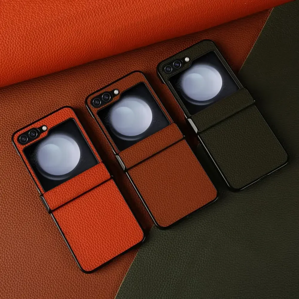 Luxury Hand Crafted Genuine Leather Case For Samsung Galaxy Z flip5 Phone Cover Galaxy Z Flip 3 flip4  Back Shell Coque Capa - náhled 3