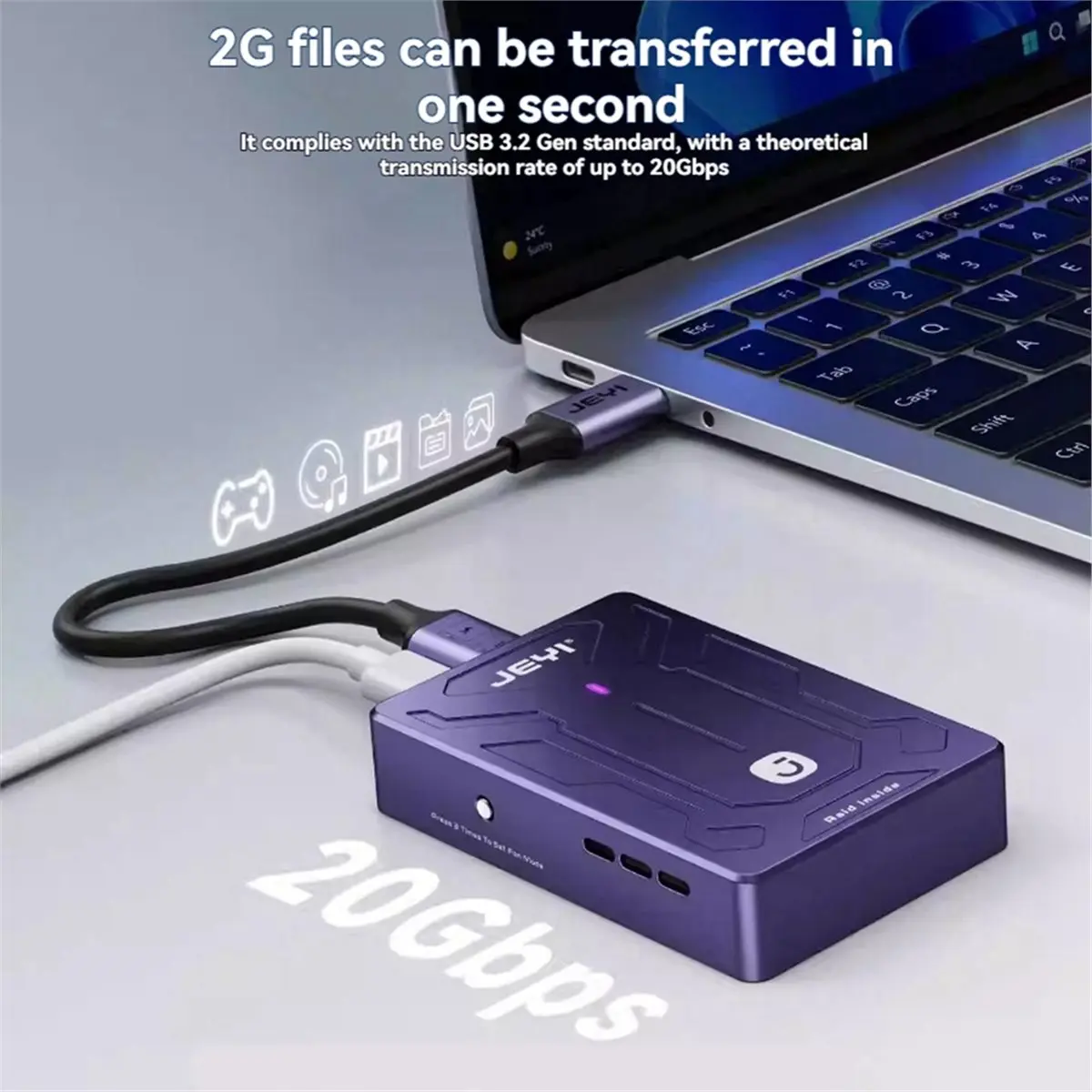 Y69A JEYI Dual Bay NVME RAID SSD Enclosure USB3.2 20Gbps RAID External Enclosure Built-in Cooling Fan for PC