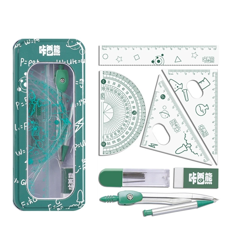 Math Geometry with Rulers Protractor Eraser Pencil Refills for Drafting and Drawings 8 Pieces/set LX9A