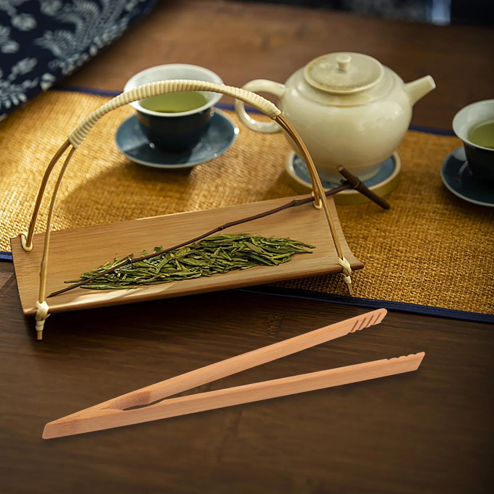 

2pcs Heat-Resistant Bamboo Tongs Kitchen Serving Clamp For Air Fryer Bread Cheese Vegetables Non-Slip Handle Decorative Food