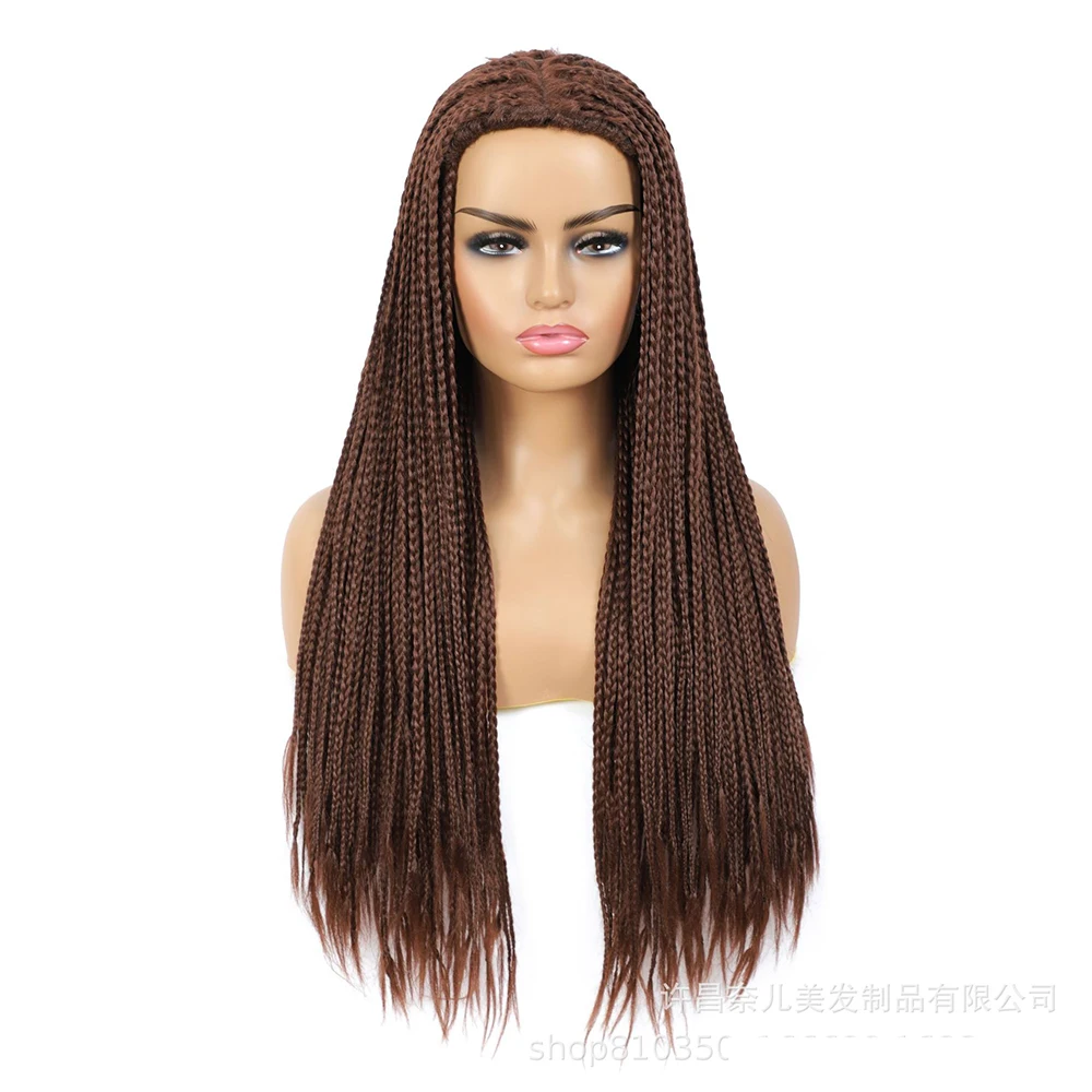 شعر مستعار أسود ثلاثي المضفر، عصابة رأس أفريقية لفروة الرأس، عصابة رأس من الدانتيل المقلد، شعر نسائي طويل، شعر مستعار مضفر، #3