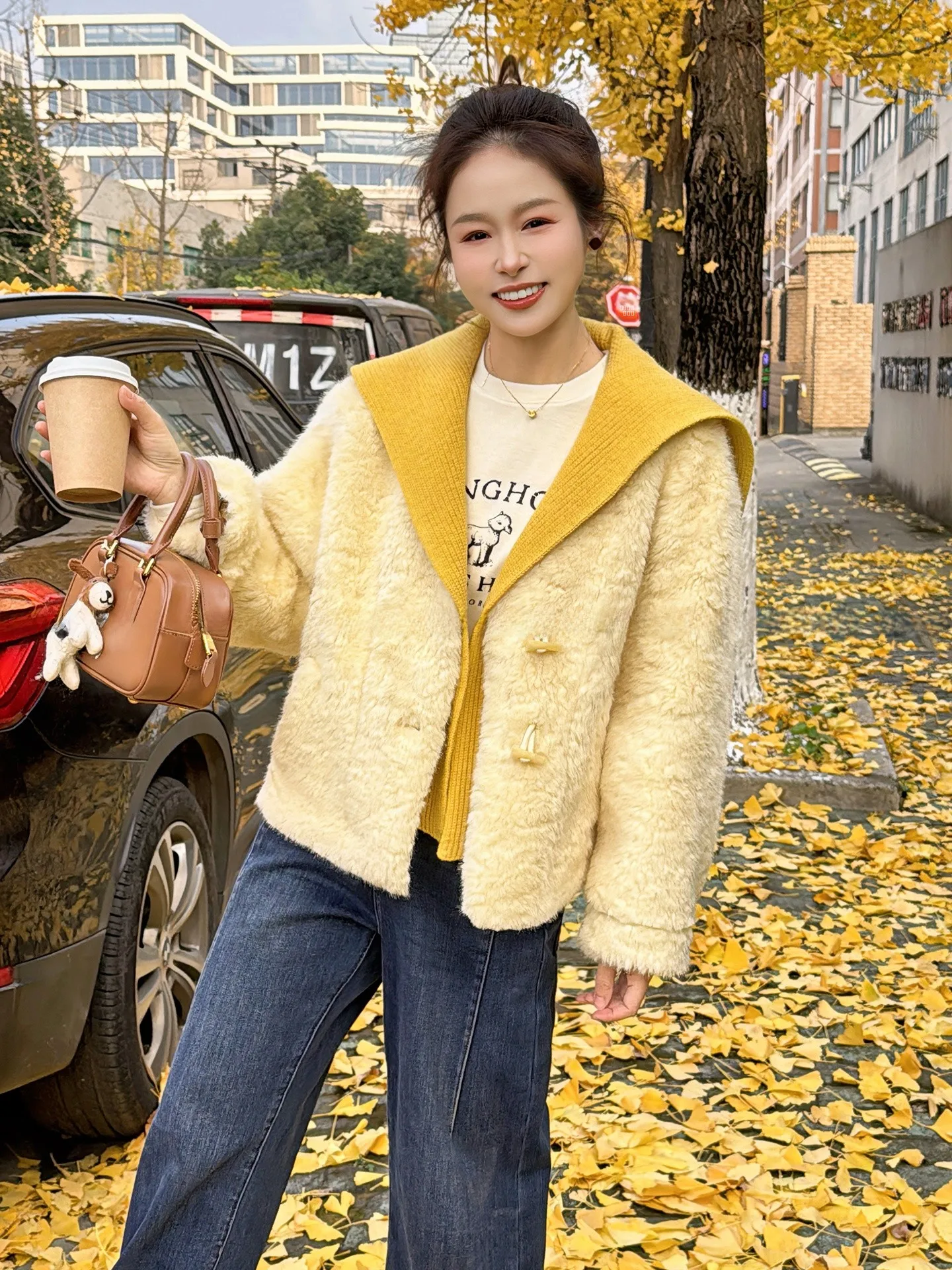 

Thiened ort Suede Fur Jaet Women's Casual Sle Warm Polyester Fiber Coat Winter Outerwear Inteated Hair And Leather