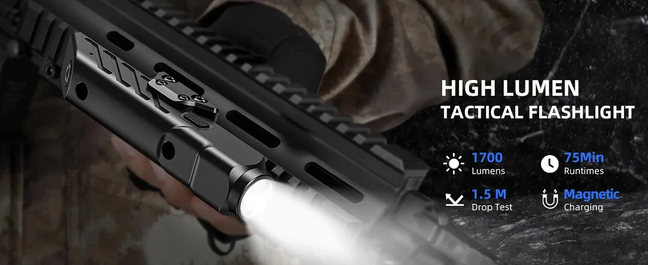 Richfire Taktische Gewehr-Taschenlampe, 1700 Lumen, für Gewehre mit Stroboskop-Modus, passend für M-Schiene und Picatinny-Schiene, magnetisch, wiederaufladbar – Detail 7