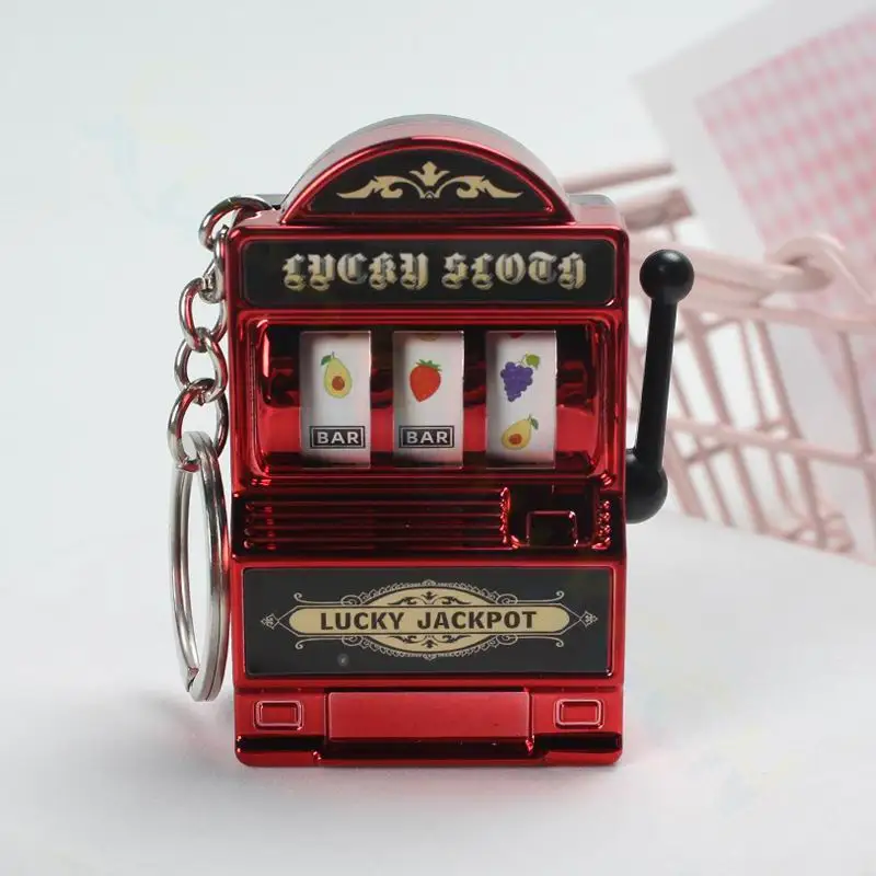 10PCS Mini Gambling Slot Machine Key Chain Arcade Pocket Fruit Lucky Jackpot  Key Ring Gadget Antistress Toy Funny Game Keychain
