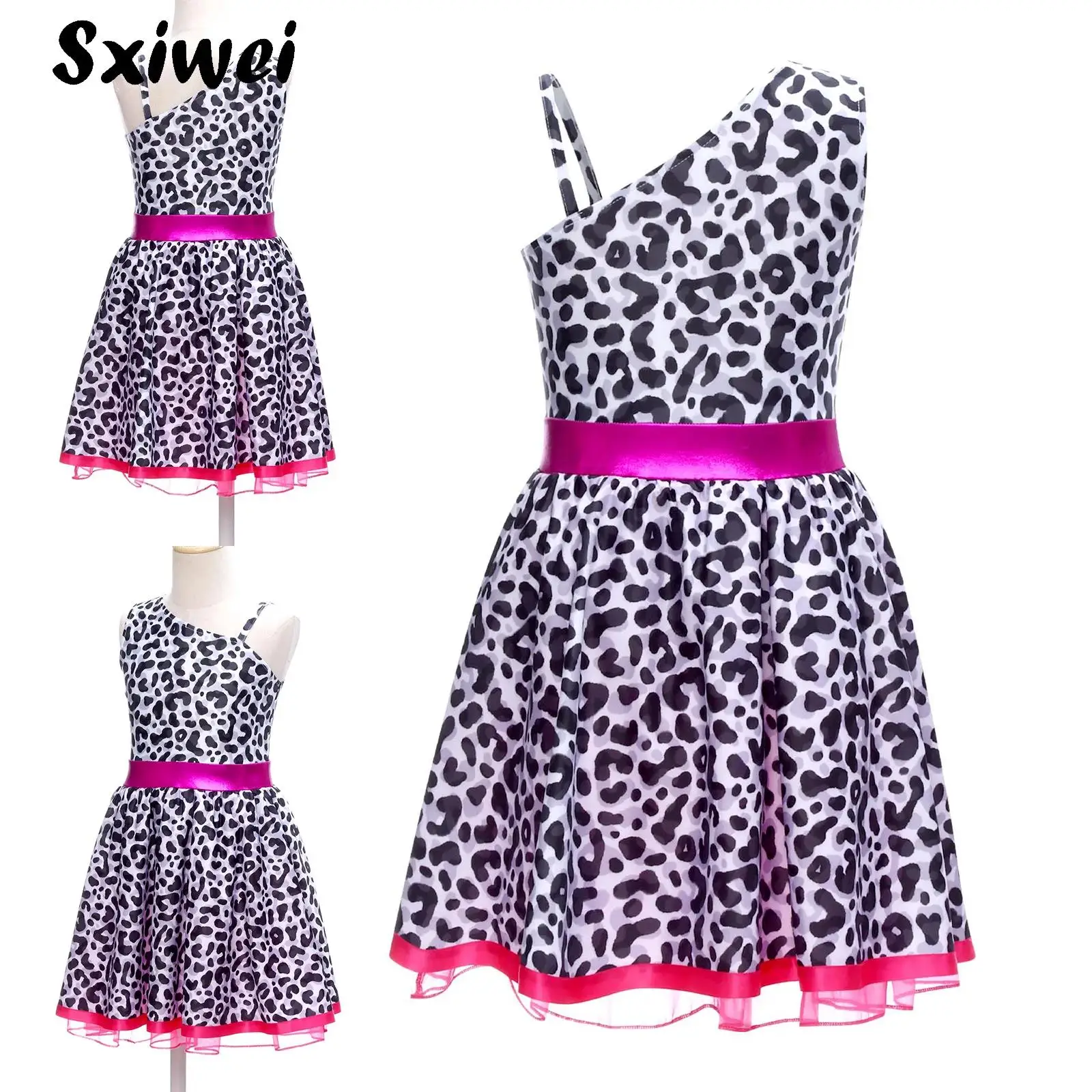

Girls Halloween Costume Asymmetric Strap Diva Classic Printed Deluxe Dress Carnival Party Dance Performance Dress Up