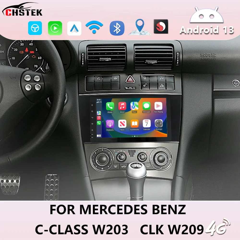 CHSTEK 720P Radio Samochodowedla Wireless CarPlay For Mercedes Benz C-Class W203 W209 2005 CLK C209 Navigation BT 4G Touchscreen