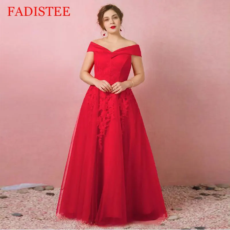 

New Style Plus Size Red Lace Evening Dresses Floor Length Prom Party Dress Robe Soirée Elegant Dress Women For Wedding Party
