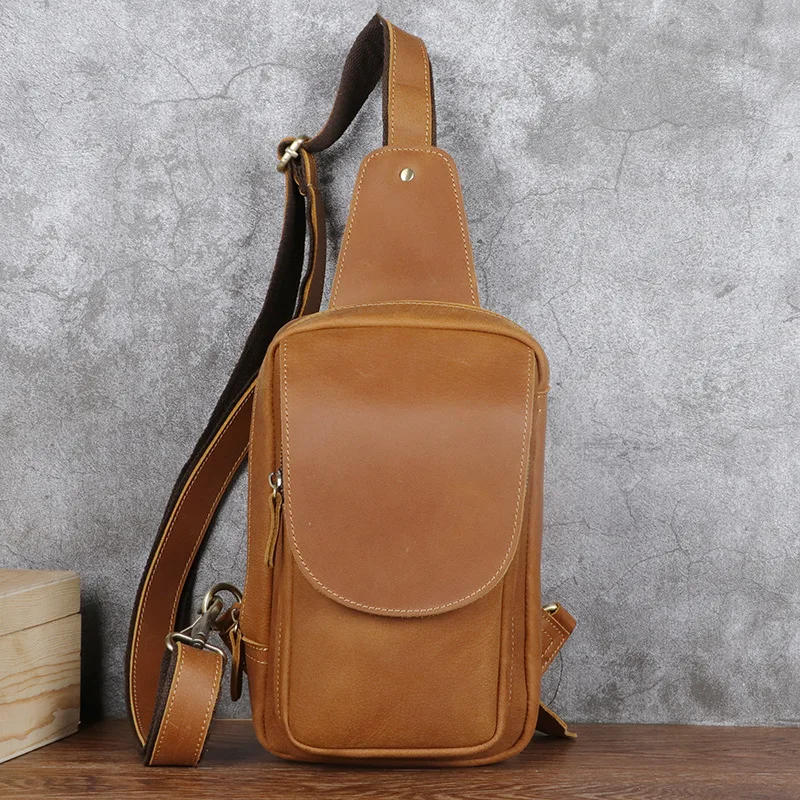 Real Leather Men's Crossbody Chest Bag Casual Outdoor Bicycle Riding Bag Fashionable Shoulder Bag Zipper Closure Leisure Pack view 4