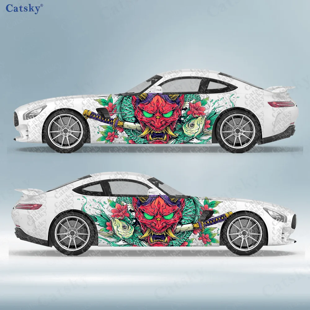 

2pcs Samurai Sword, Hannya Mask Car Side Wraps, Self-Adhesive PVC Waterproof & Scratch-Resistant Stickers, Car Accessory Gift