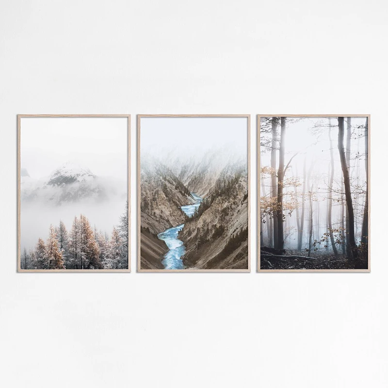 Living Room Rustic Wall Art Prints Misty Nature Scenery Foggy Landscape Posters Forest Photography Canvas Painting Home Decor