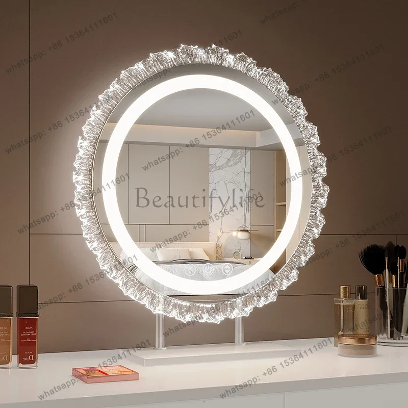PG Girls Cute Makeup Mirror Small Aesthetic Bedroom Table Makeup Mirror Macrame Luxury Espejo Maquillaje Luz House Accessories