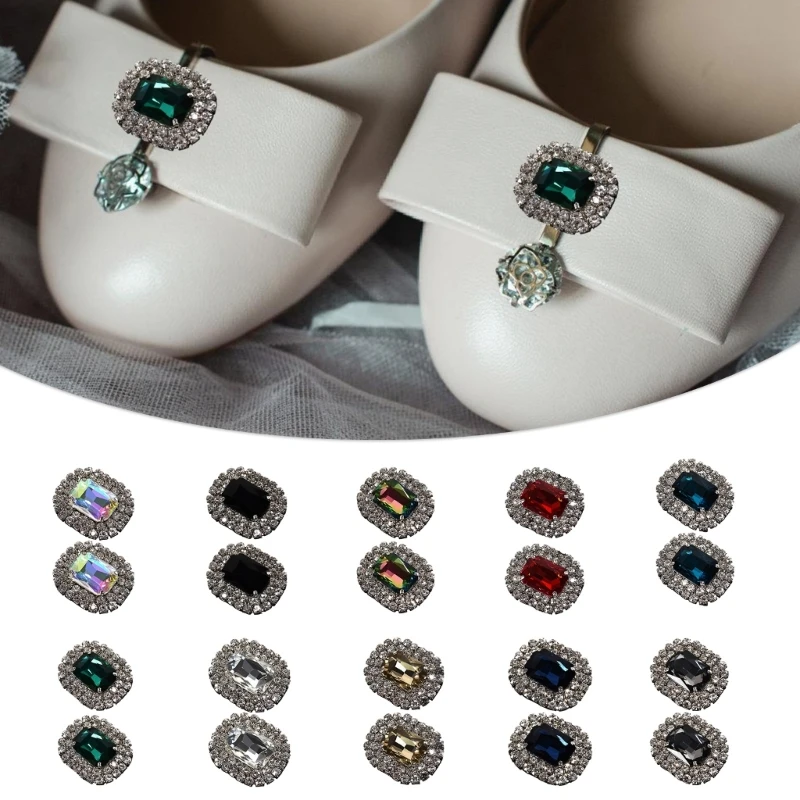 H3CB 2Pcs Detachable DIY Rhinestones Shoe Clips for Women Wedding Bride Crystal High Heel Buckles Dress Hat Bags Decorations