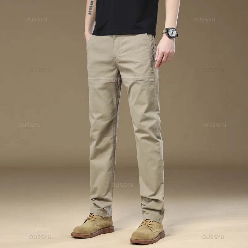 Brand Clothing Men\'s Cargo Work Pants 97%Cotton Thick Solid Color Wear Korean Grey Casual Trousers Male Large Size 38 40