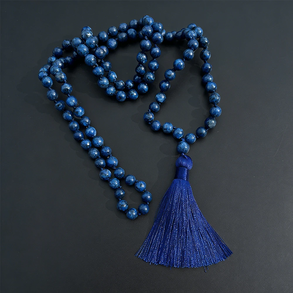 8mm Lapis Lazuli Farbige Steinperlen Geknotete 108 Mala-Perlen Halskette Meditations-Gebetskette Japamala Schmuck für Männer und Frauen – Detail 5