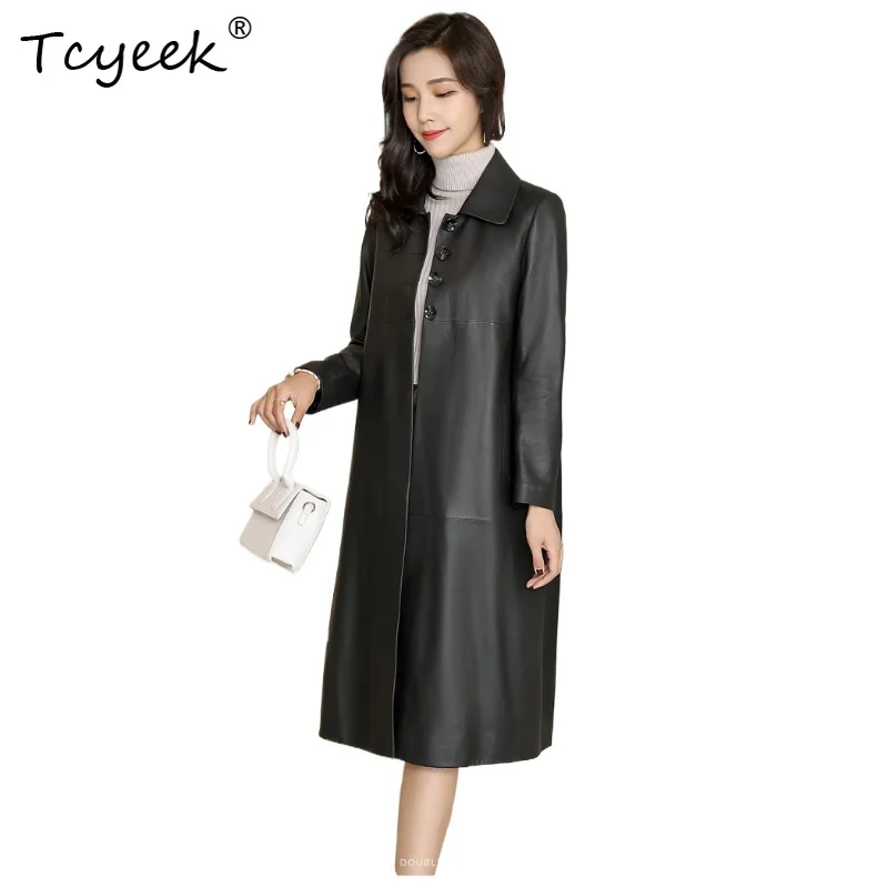 Tcyeek Real Leather Jackets for Woman Stylish Plus Size Leather Jacket Women Long Sheepskin Windbreaker Autumn Coat 2026 Jaqueta
