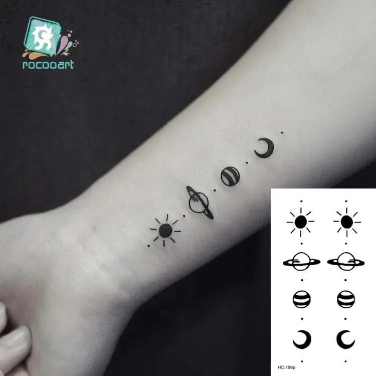 Minimalist ische kleine Sonne Mond Planet Tattoo Körper kunst wasserdichte temporäre gefälschte Tätowierung für Mann Frau Kind Wasser transfer Tattoo