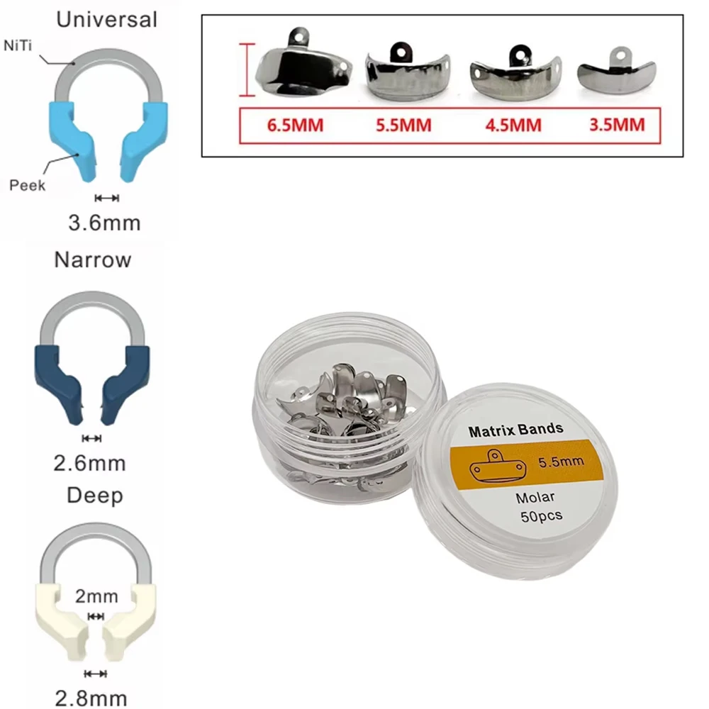 

Dental Metal Matrix Band Set Stainless Steel Contoured Bands for Posterior Teeth Restoration Filling Crowns
