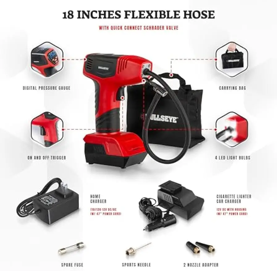 Portable Air Compressor for Car Tires, 150PSI Rechargeable with Auto Shut Off, LED Screen & Lights