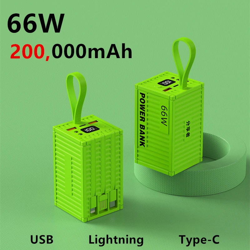 

New Power Bank 200000mAh Super Fast Charging Sufficient Capacity Portable Battery for iPhone Samsung Xiaomi with Charging Cable