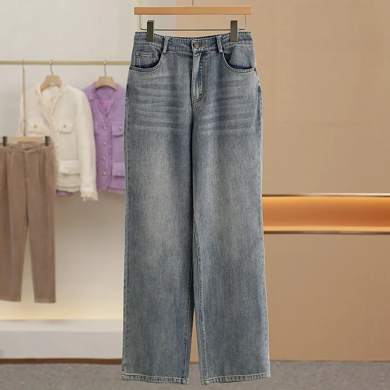 

Джинсы Xking Wide Leg светло-голубые, винтажные, с эффектом потертости, с высокой талией, на молнии, весна-осень, женская мода