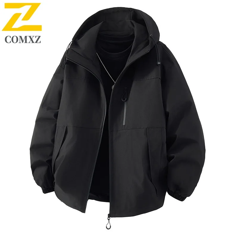 COMXZ Men Hooded Jacket 2025 Fashion Classic Outdoor Waterproof Windproof Adventure Climbing Hunting Jackets Autumn Travel Coat