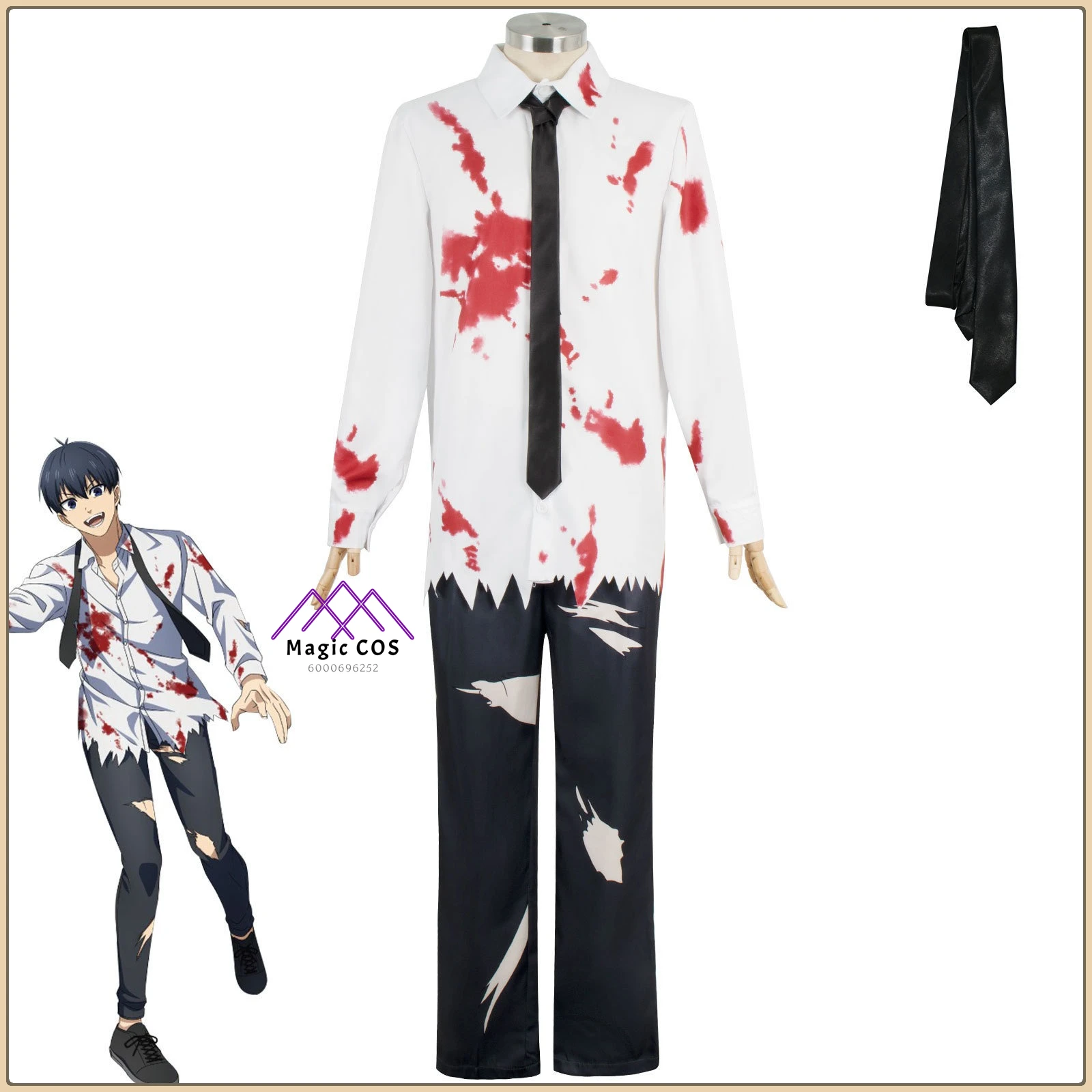 

Anime Blue Lock Isagi Yoichi Cosplay Costume White Uniform Set with Blood Stains Full Set Classic Role Playing Outfit (Adult)