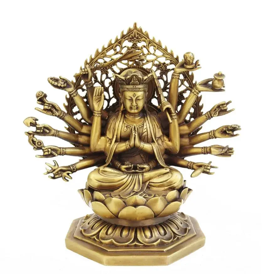 Zhuntifo Mother Brass Thousand Handed Guanyin Buddha Statue Ornament Home Feng Shui Worship Living Room Statue