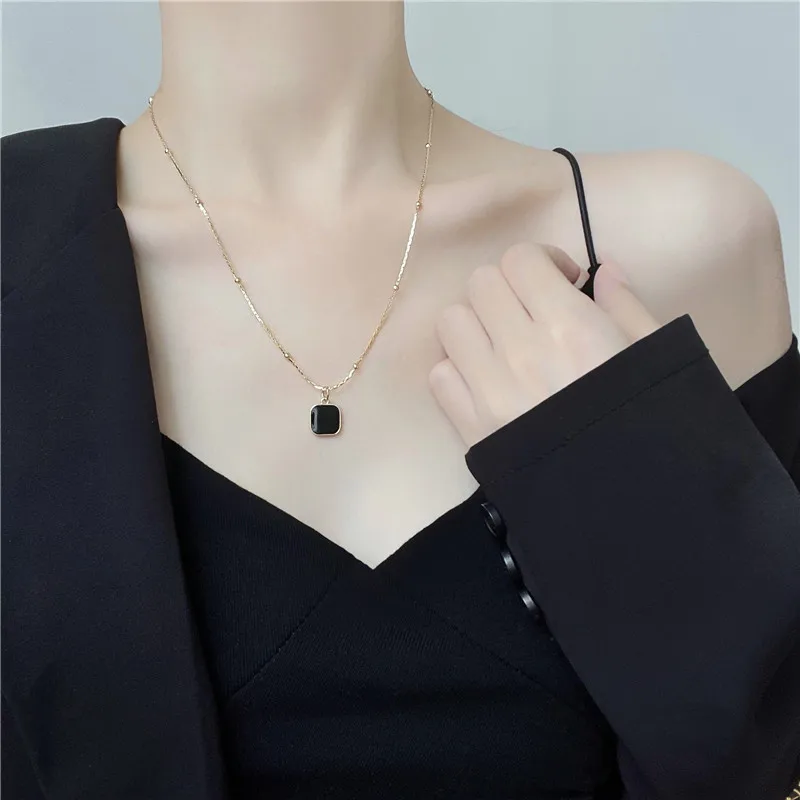 Stainless Steel Necklaces Black Exquisite Minimalist Square Pendant Choker Chains Fashion Necklace For Women Jewelry Party Gifts