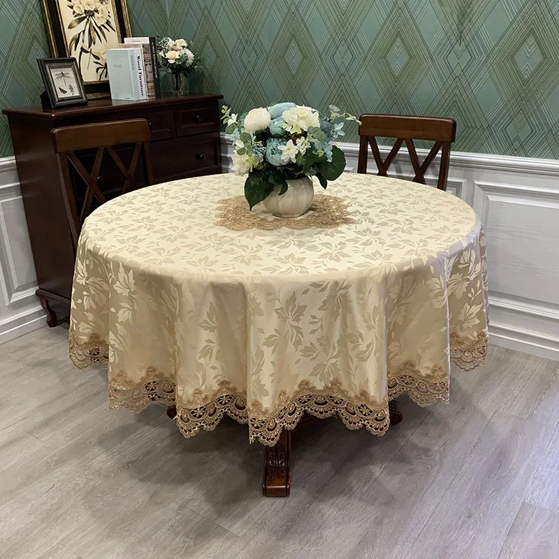 Okrągły obrus Art Household Lace Okrągły stół Europejski obrus Prosty jednolity kolor Obrusy domowe Osłona przeciwpyłowa