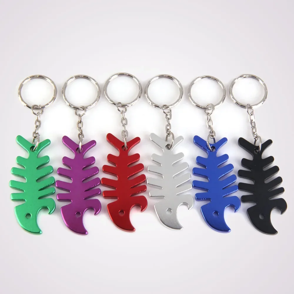 Fish Shape Beer Bottle Opener Fish Bone Aluminum Alloy Bottle Opener Keychain Ring kitchen Accessories Gadgets Color Random