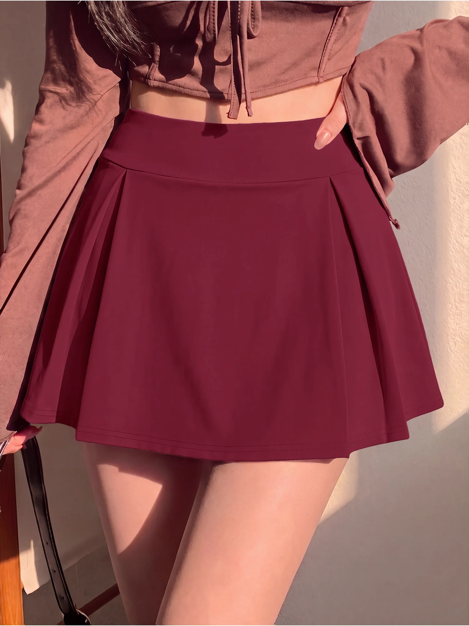 Damen-Plisseerock mit breitem Bund, Anti-Reibungs-Futter, Shorts-Rock, Tennis, Workout, Streetwear, Minirock – Detail 4
