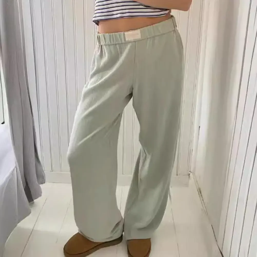 Wide Leg Loose Fit Pants Women Casual Pants Stylish Women's Casual Wide Leg Pants with Elastic Waist Pockets for Streetwear