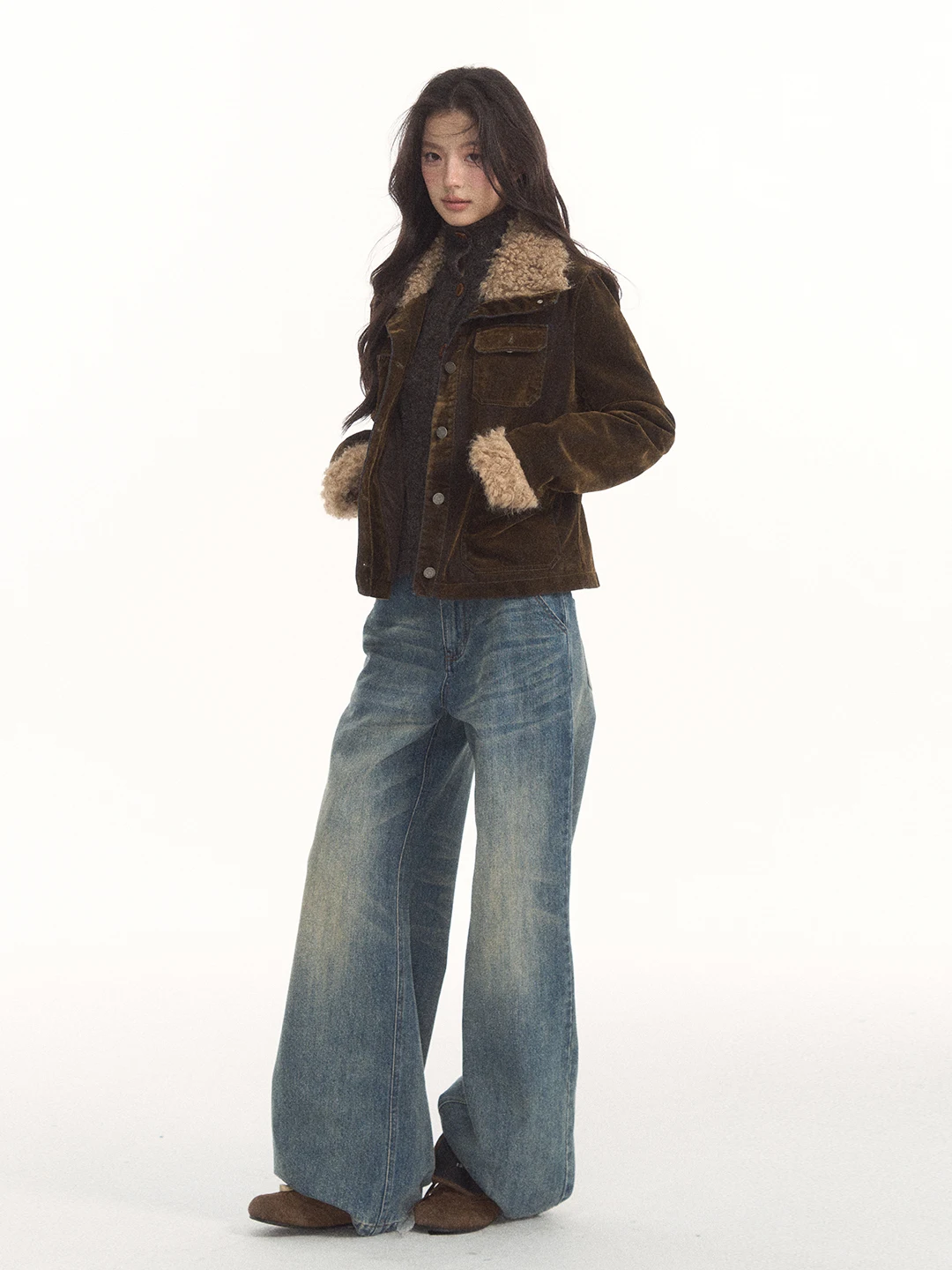 7Shiftin Original Design Vintage Ripped Gradient Washed Flared Jeans High Waist  Slimming Long Pants Women's Denim