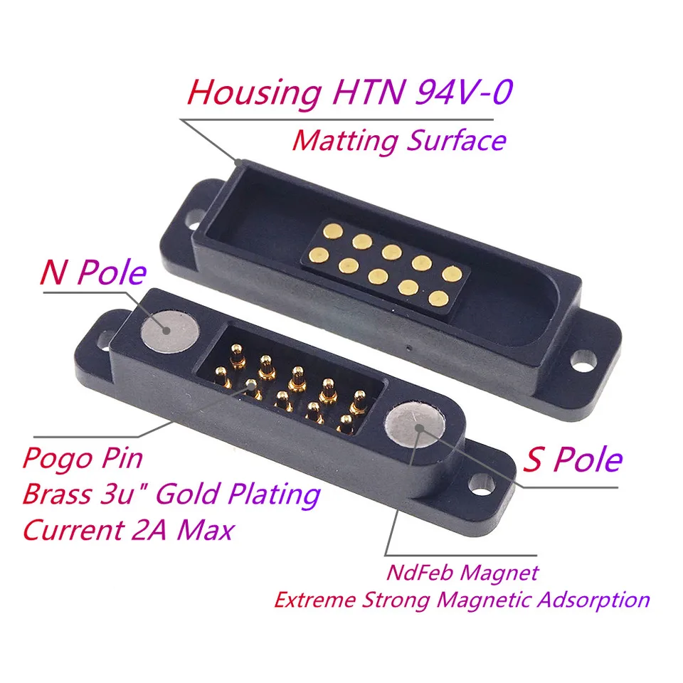 2A Magnetic Pogo Pin Dual Row Connector 8 10 12 14 16 20 Pins