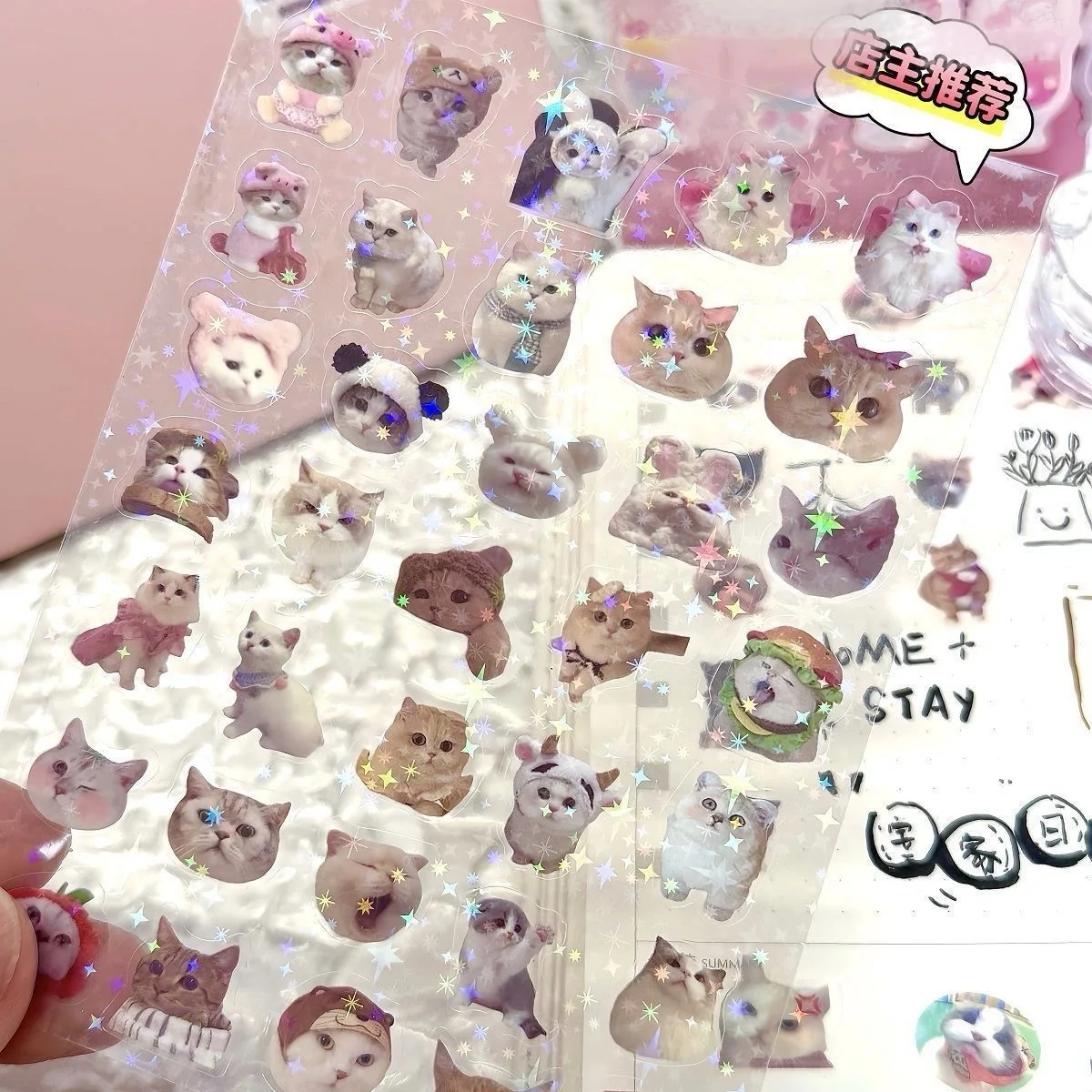 

30-500pcs Ins Funny Cartoon Cat Meme Sticker for Photo DIY scrapbooking Decals for Daily Journal Decorate Material Laser Film