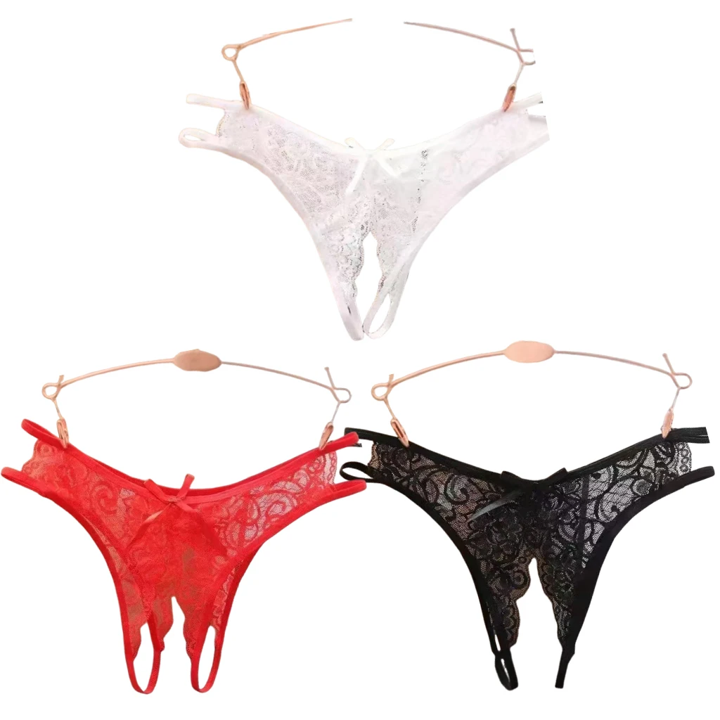 Calcinha de renda com design vazado na virilha, alça fina, decoração com laço, calcinha íntima transparente para mulheres, roupa de dormir para balada, lingerie