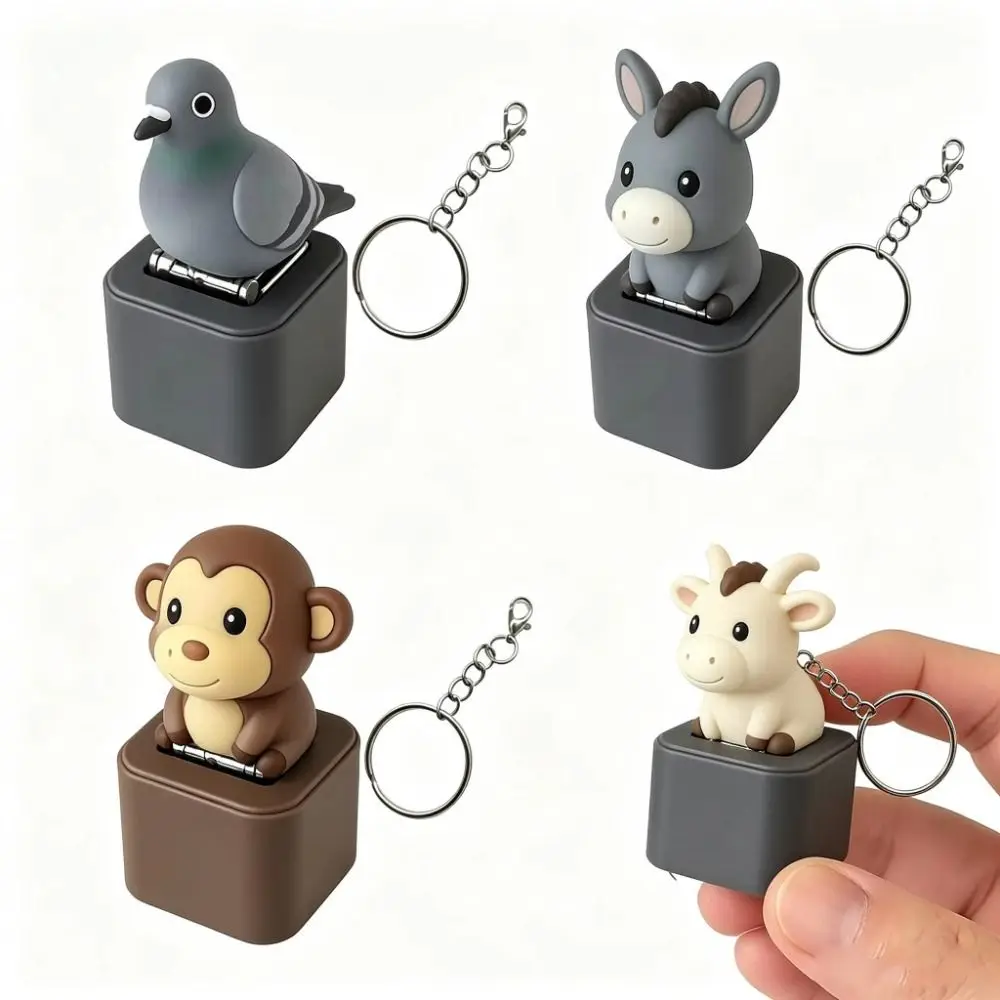 Flash Effects Monkey Button Keychain Colorful Lights Sensory Design Pigeon Voice Key Ring with LED Fidget Lamb Sounds Pendant