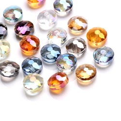 10 Pcs 14mm Faceted Crystal Glass Beads Flat Round Shape For DIY Making Crafts Jewelry Earing Necklace Accessories Wholesale