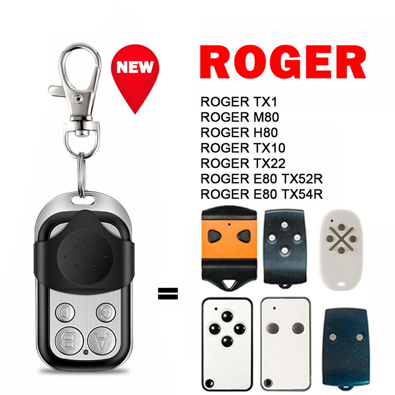 Для ROGER TX1 M80 H80 TX10 TX22 E80 TX52R TX54R пульт дистанционного управления гаражной дверью 433 МГц с фиксированным кодом ручной передатчик клон ROGER