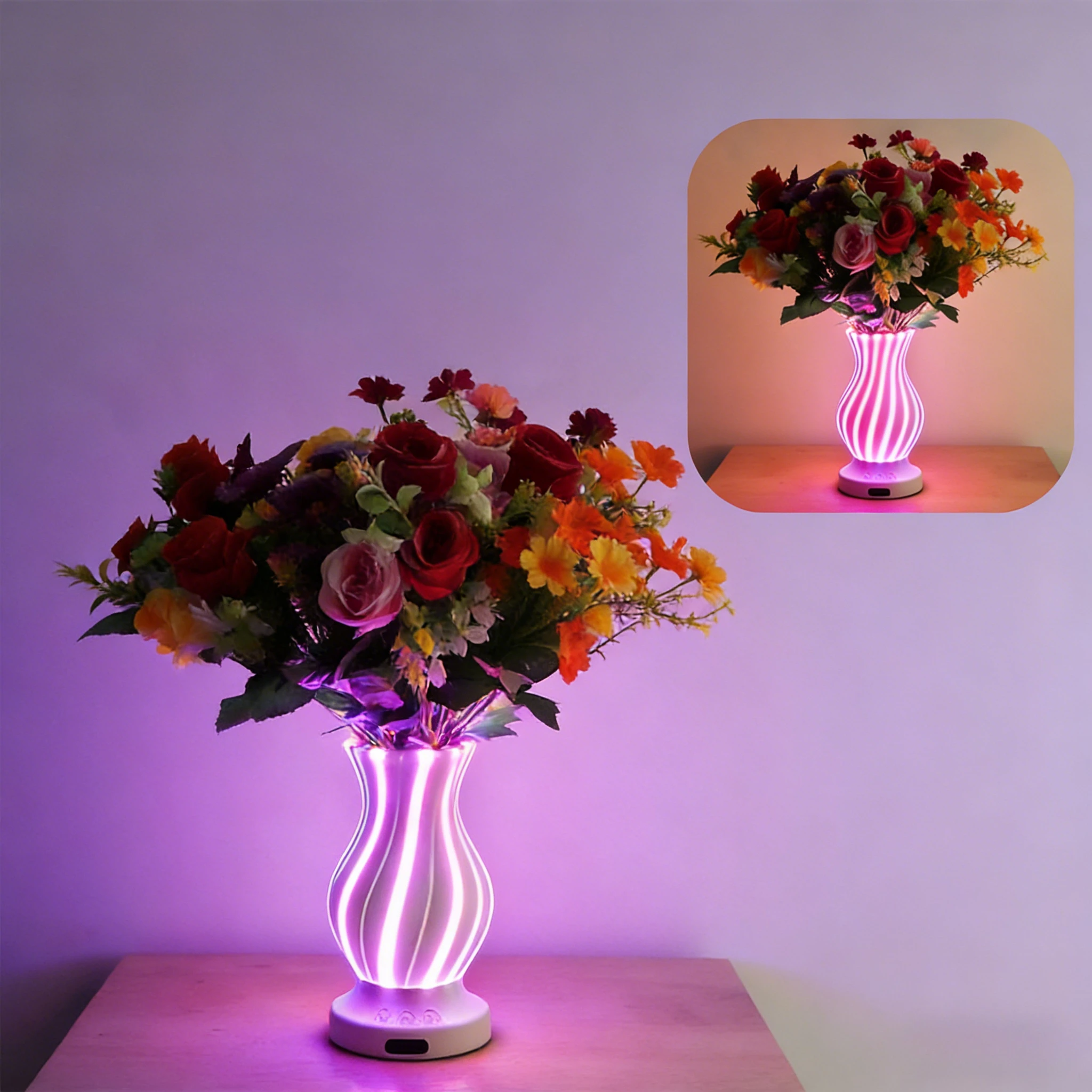 2-in-1-led花瓶ランプ：雰囲気照明＆花瓶デザイン、rgbカラーモード、充電式、キュートなデスクデコレーション（家庭-オフィス-誕生日プレゼント）