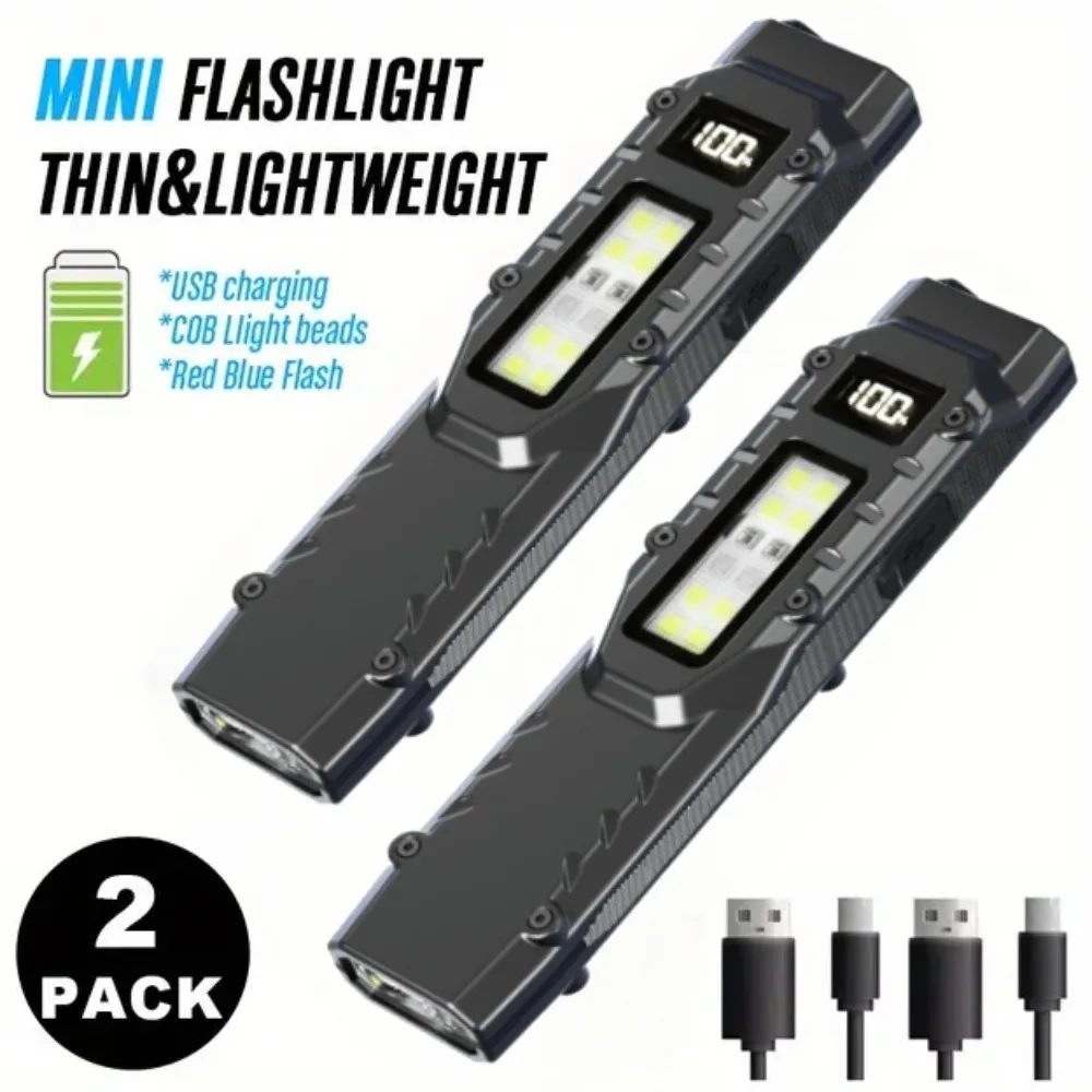 

Светодиодный ультратонкий фонарик с цифровым дисплеем, перезаряжаемый тактический фонарик, 9 режимов, рабочий свет, карманный фонарь, аварийный светильник